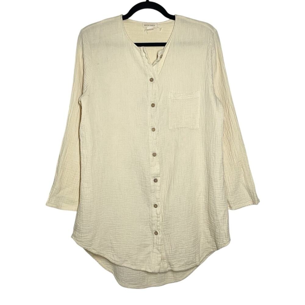 Sister Katie Cream Beige Cotton Gauze Relaxed Button Front Sally Top Medium
